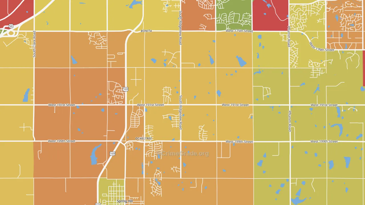 Ocheltree, KS Map of Murder Rates