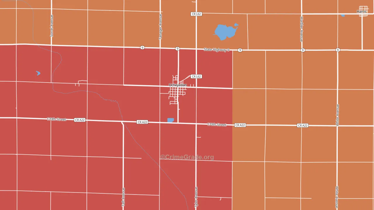 Ocheyedan, IA Map of Murder Rates