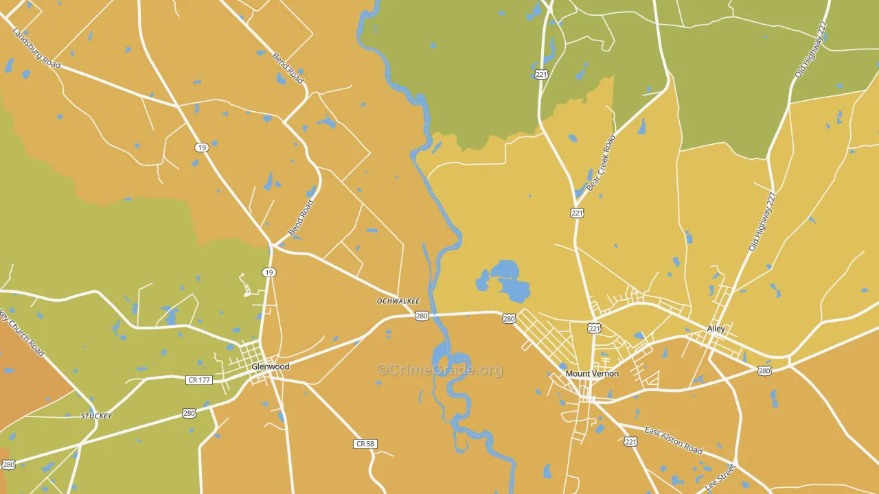 Ochwalkee, GA Map of Murder Rates