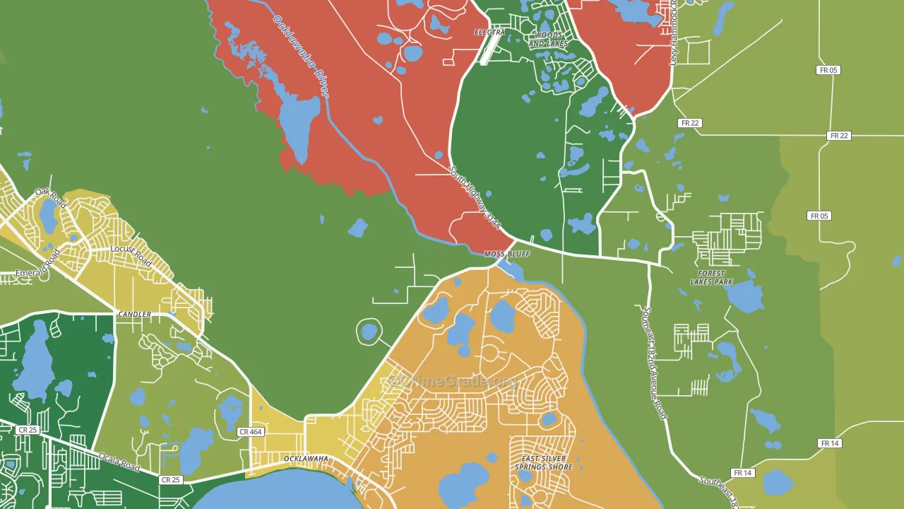 Ocklawaha, FL Map of Murder Rates