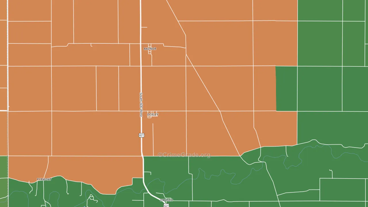 Ockley, IN Map of Murder Rates