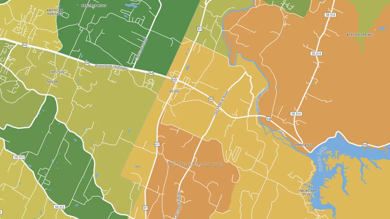 Ocoee, TN Map of Murder Rates