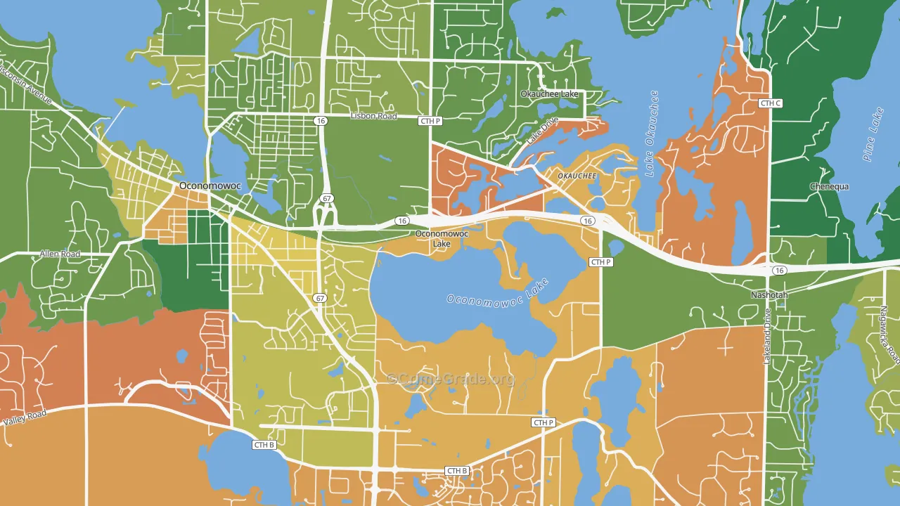 Oconomowoc Lake, WI Map of Murder Rates
