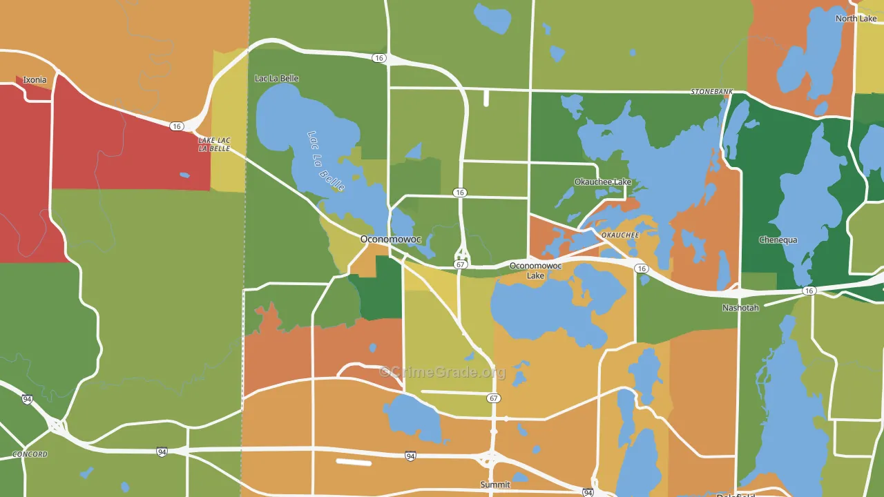 Oconomowoc, WI Map of Murder Rates