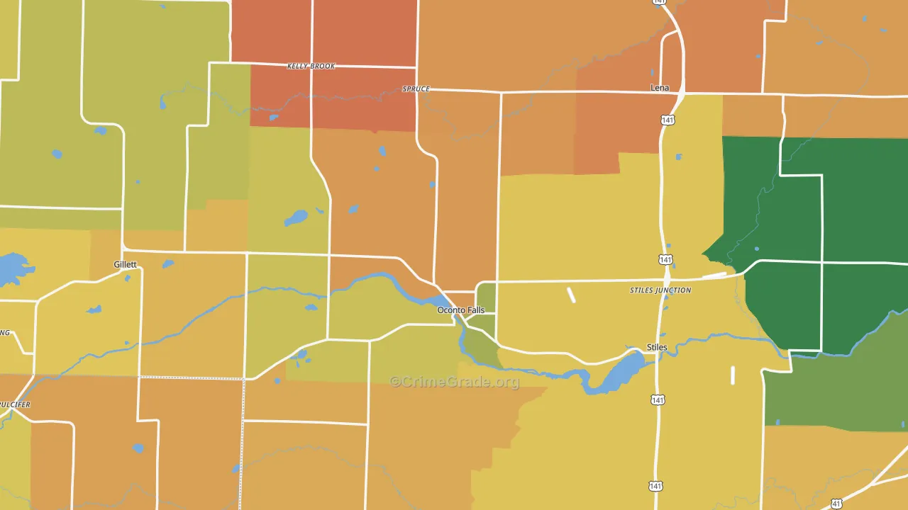 Oconto County, WI Map of Murder Rates