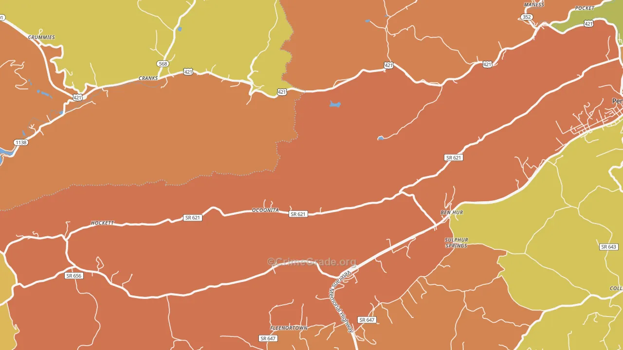 Ocoonita, VA Map of Murder Rates