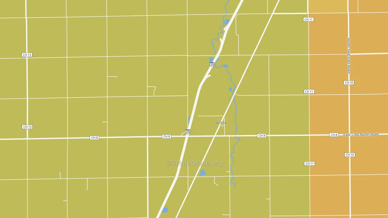 Ocoya, IL Map of Murder Rates