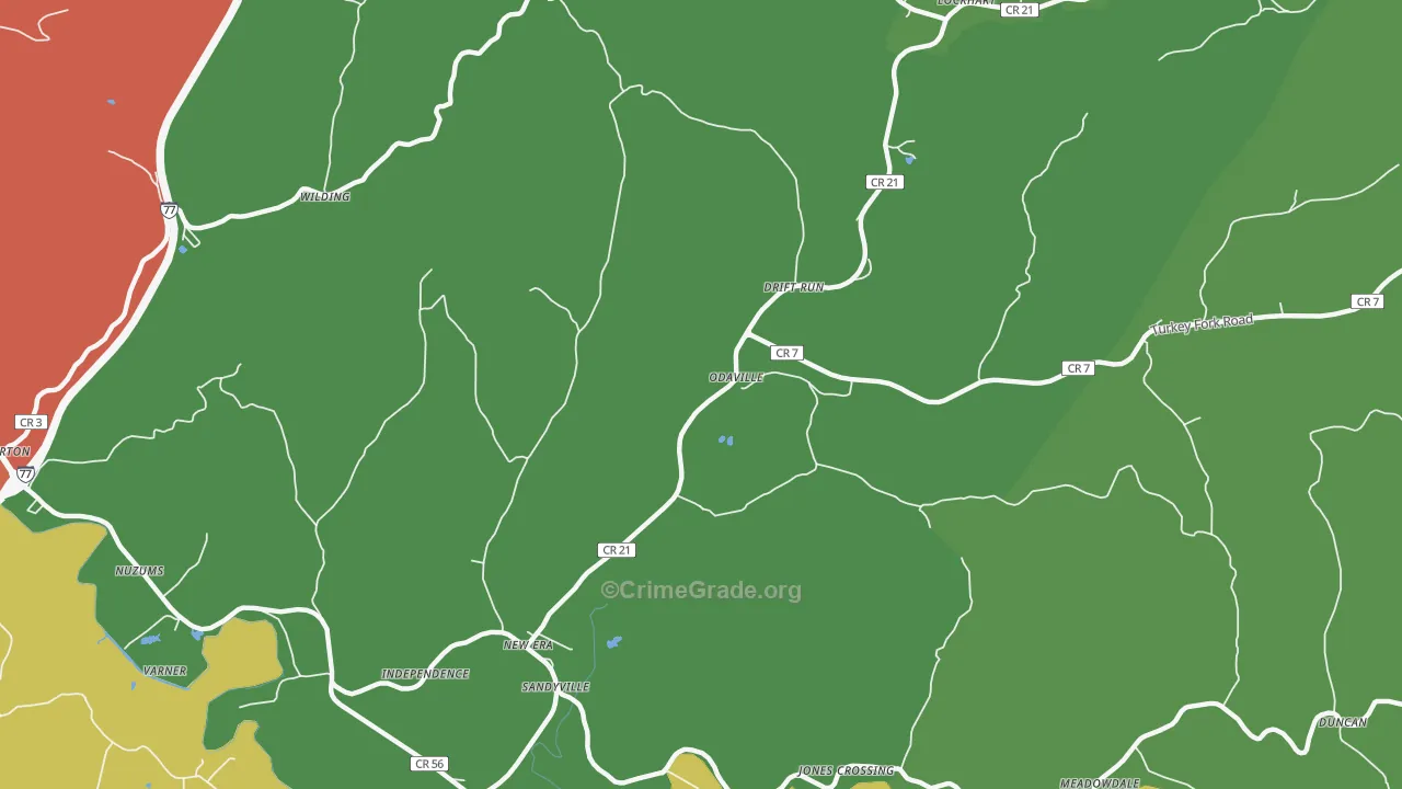 Odaville, WV Map of Murder Rates