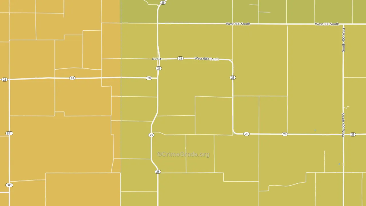 Odell, IN Map of Murder Rates