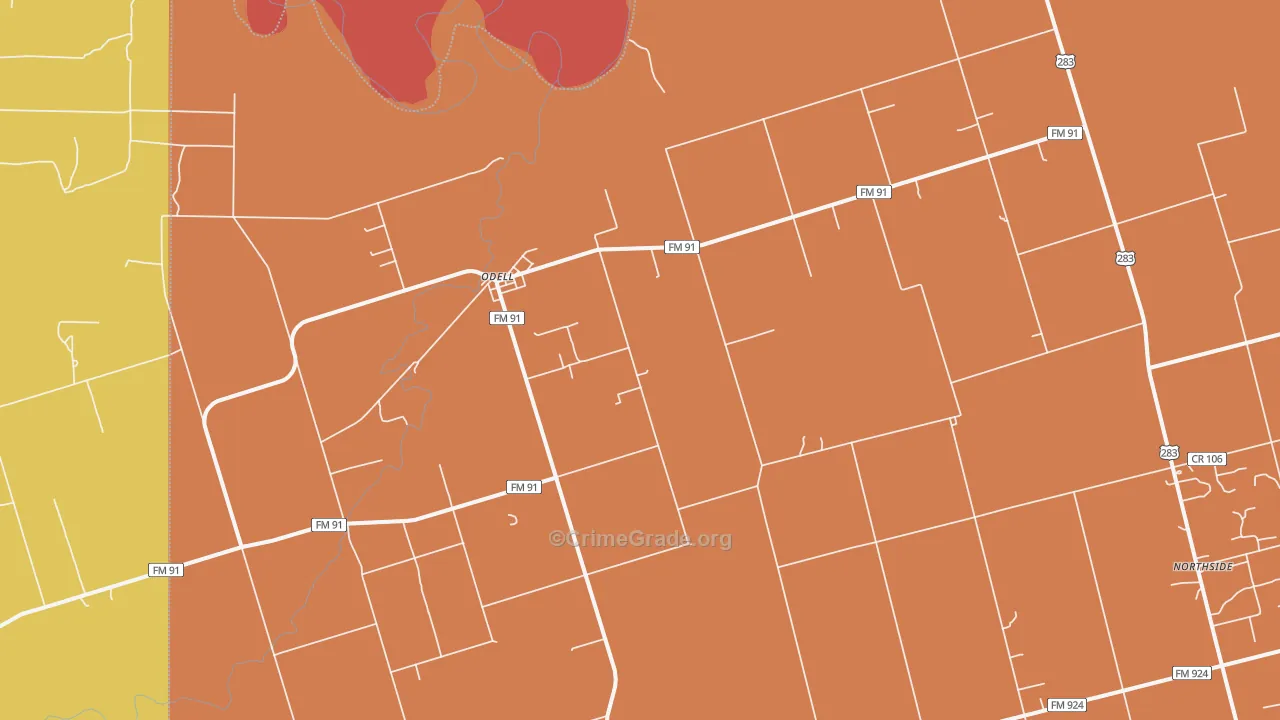 Odell, TX Map of Murder Rates