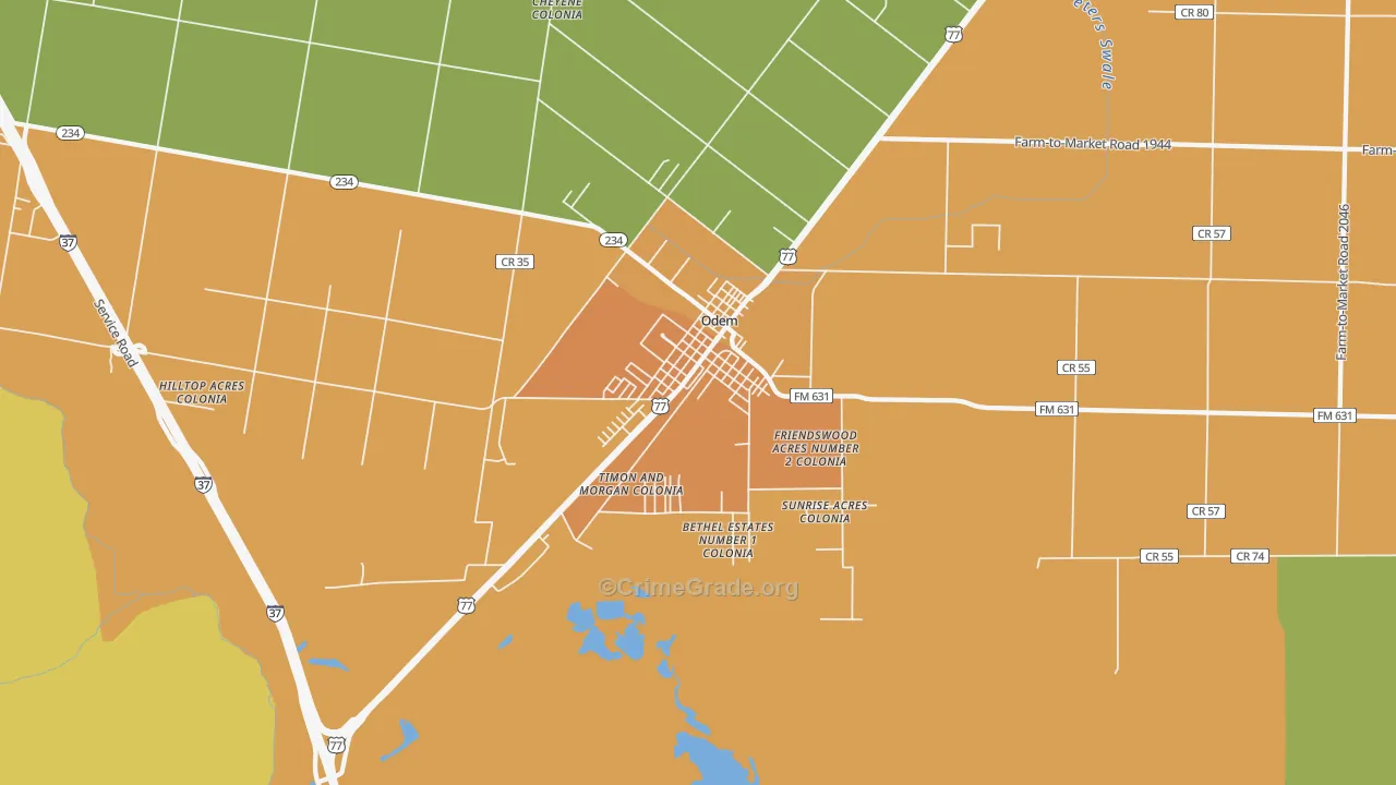 Odem, TX Map of Murder Rates