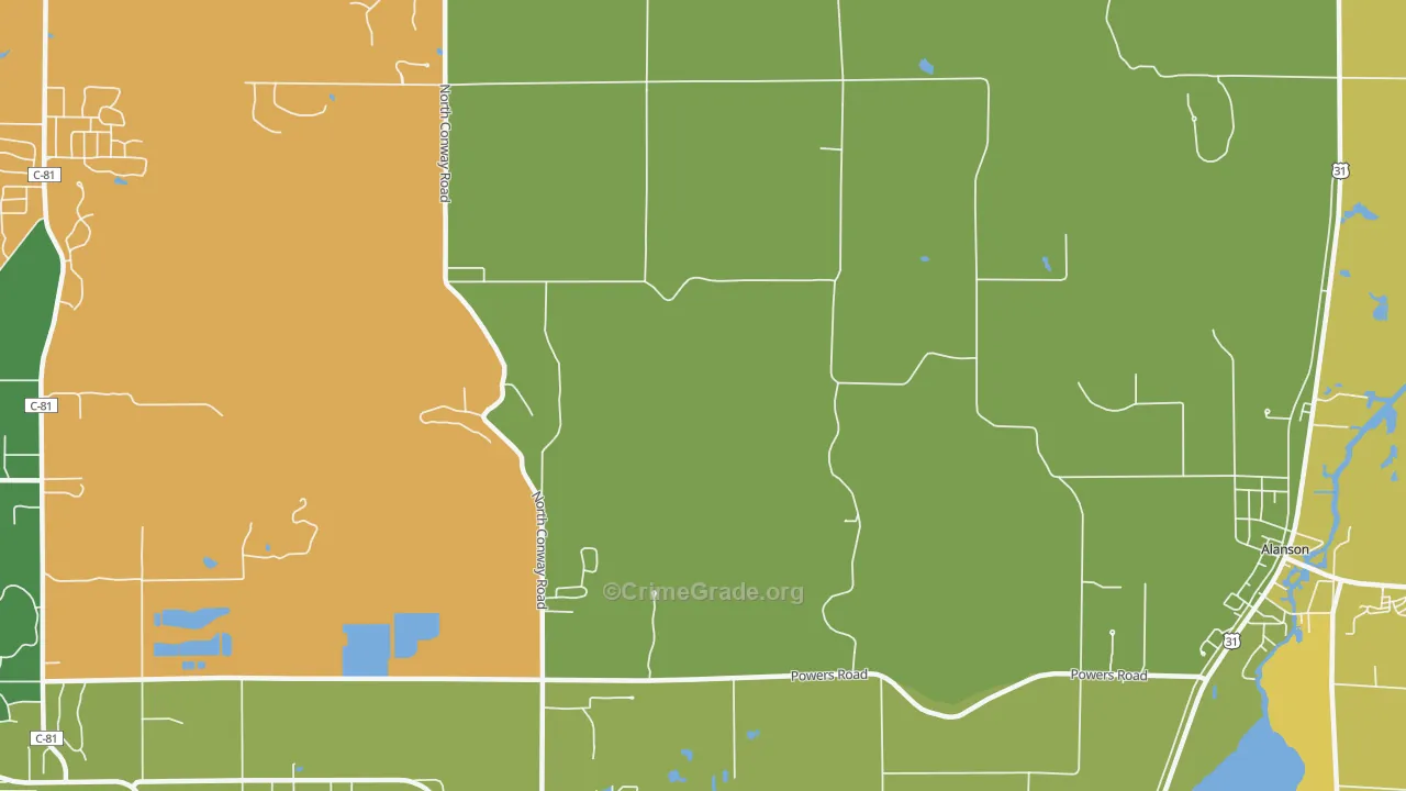Oden, MI Map of Murder Rates