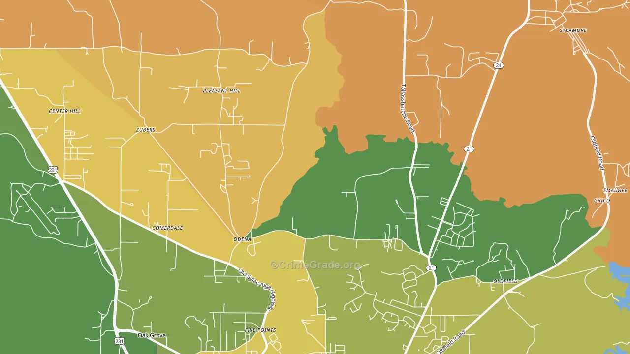 Odena, AL Map of Murder Rates