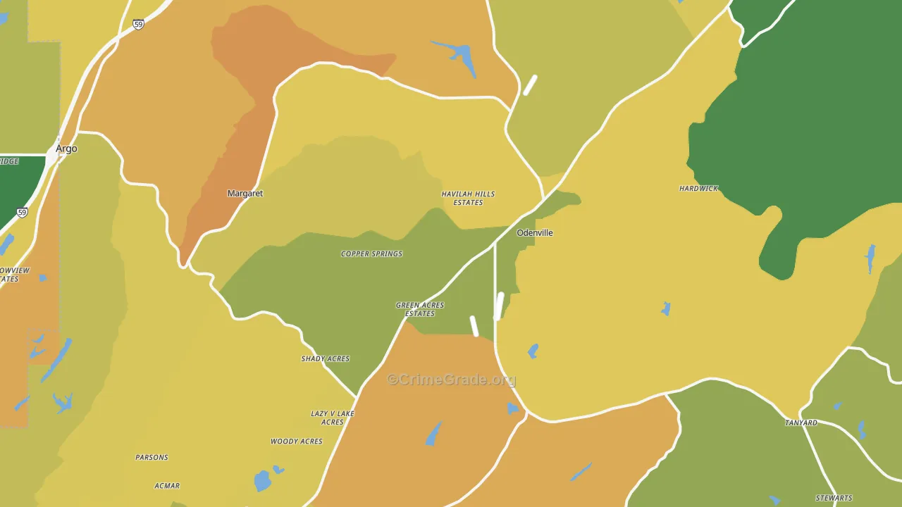 Odenville, AL Map of Murder Rates