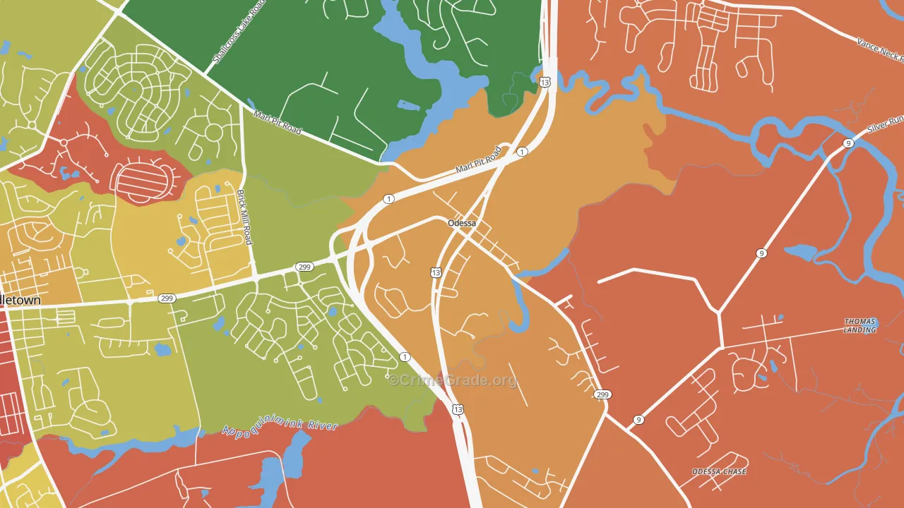 Odessa, DE Map of Murder Rates
