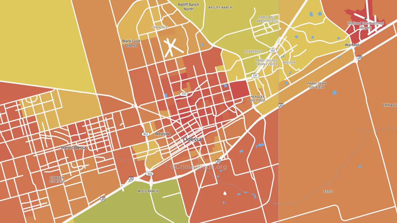 Odessa, TX Map of Murder Rates
