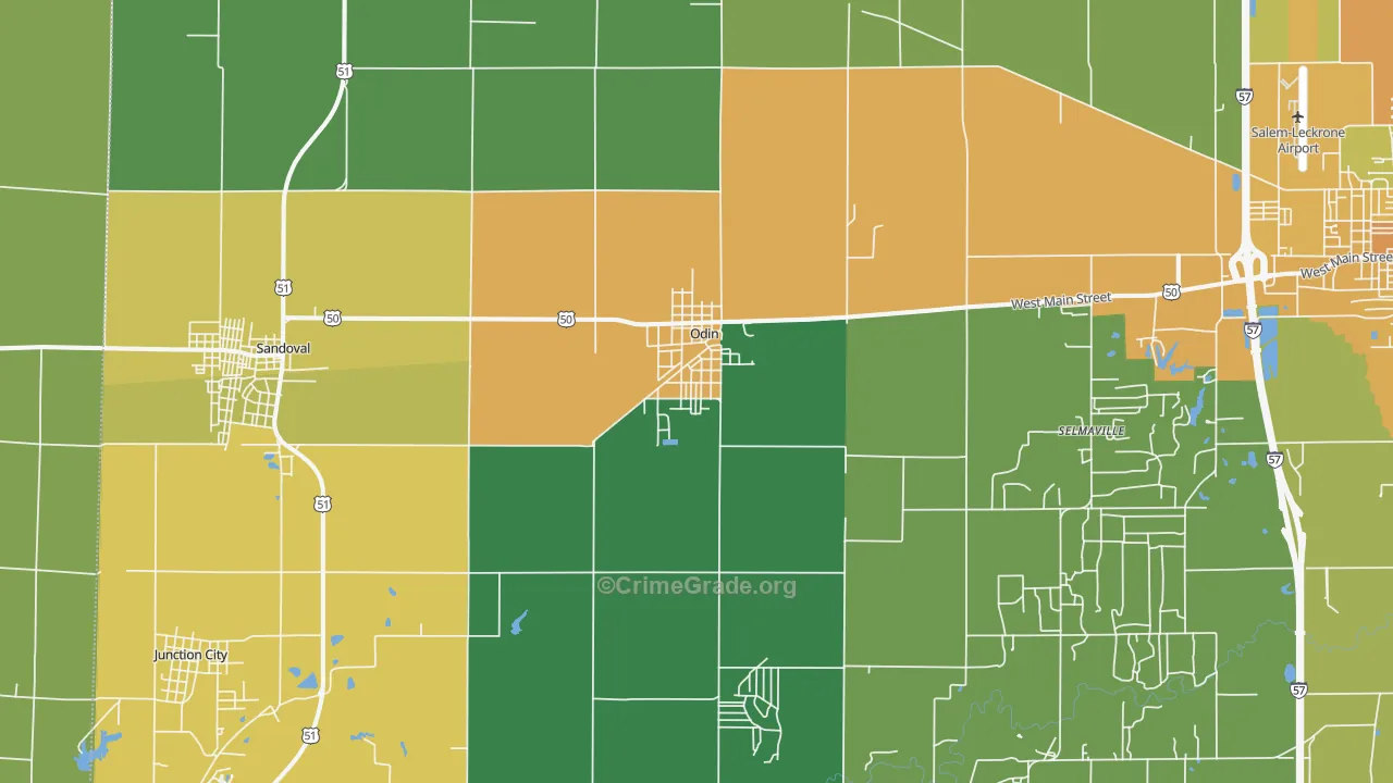 Odin, IL Map of Murder Rates