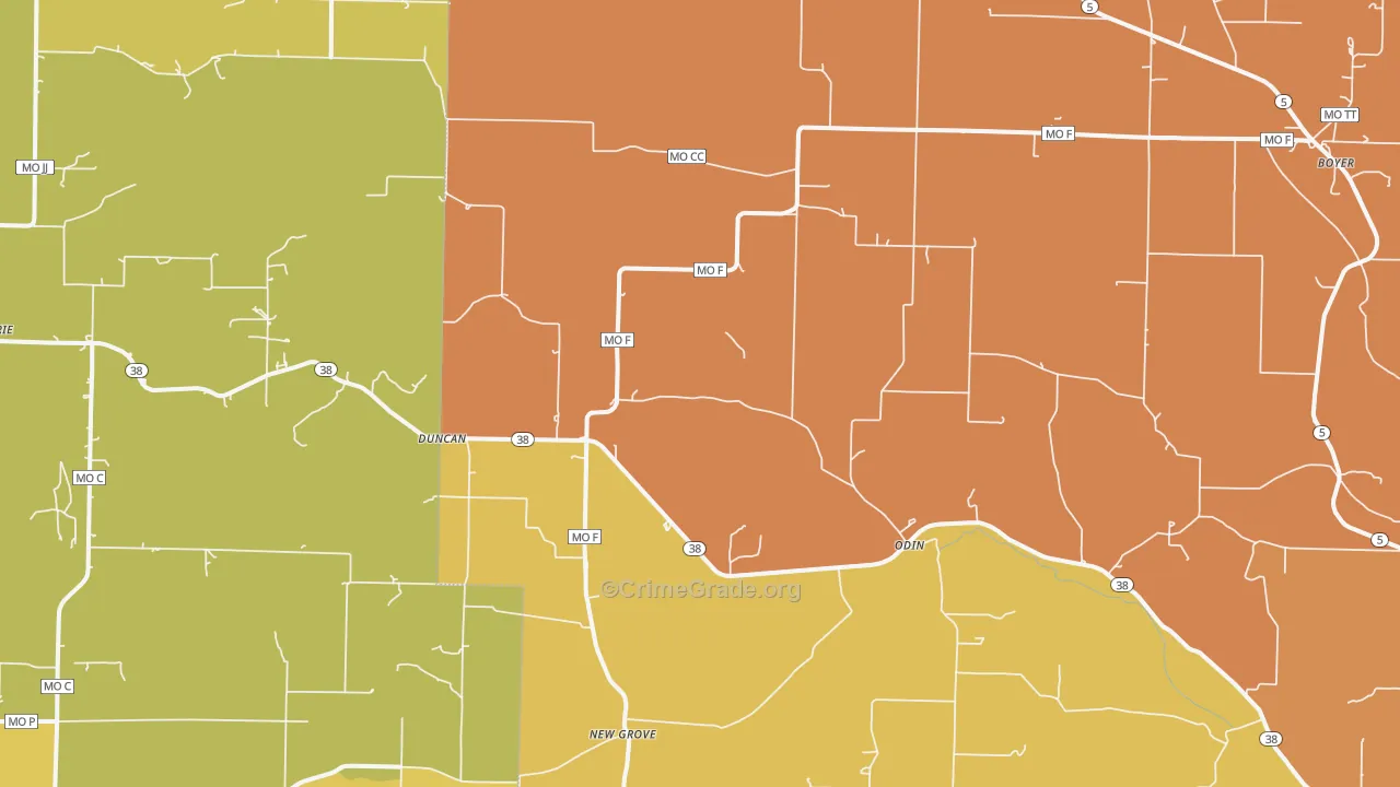 Odin, MO Map of Murder Rates
