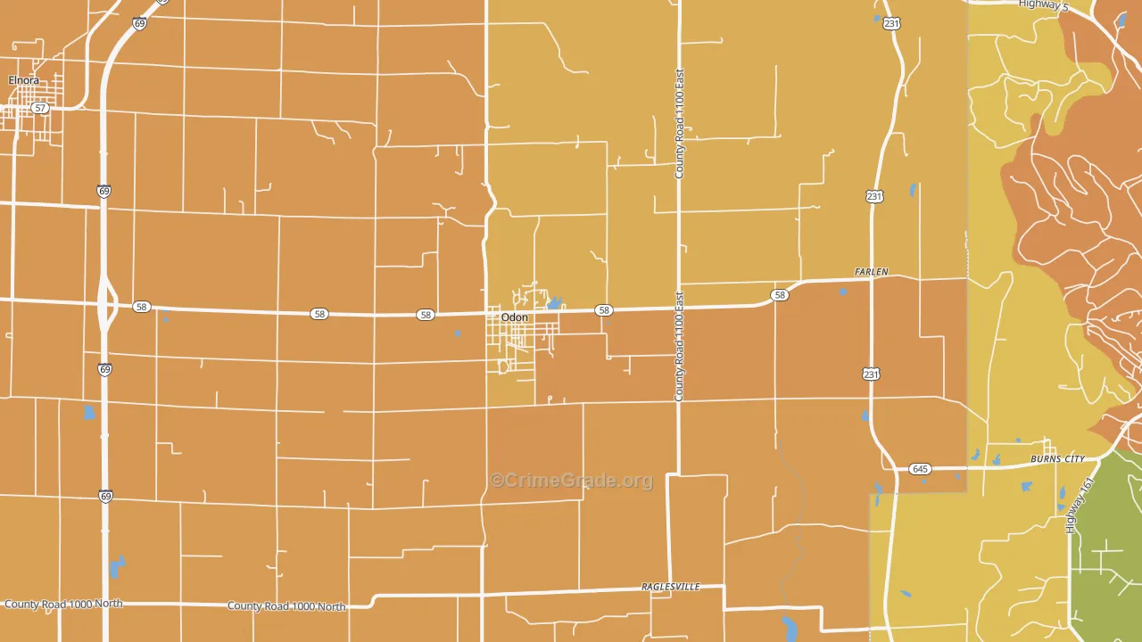 Odon, IN Map of Murder Rates