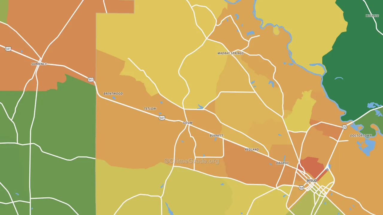 Odum, GA Map of Murder Rates