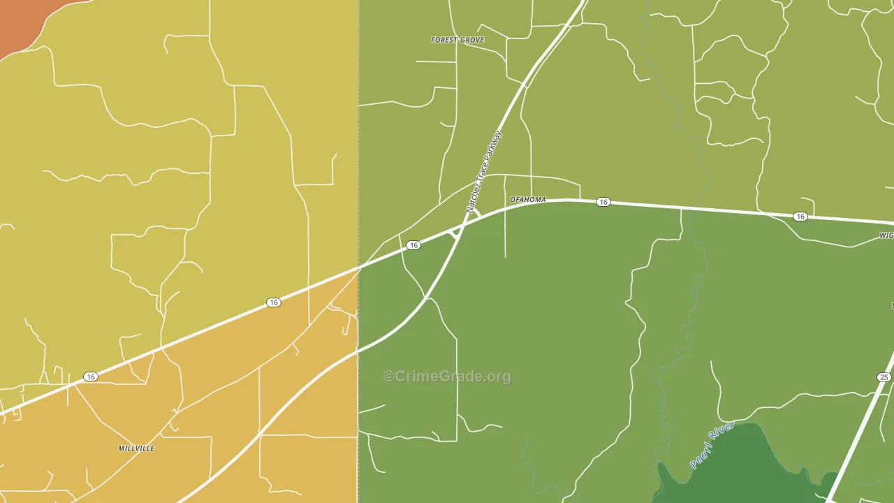 Ofahoma, MS Map of Murder Rates