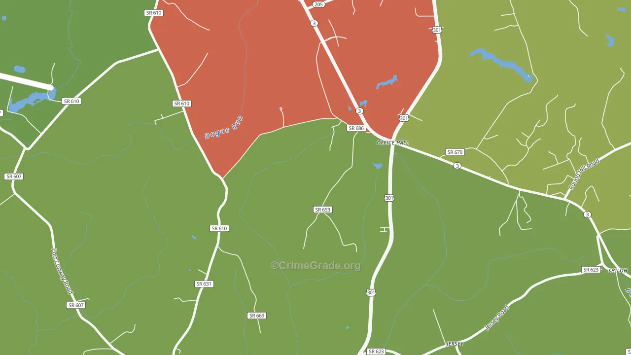 Office Hall, VA Map of Murder Rates