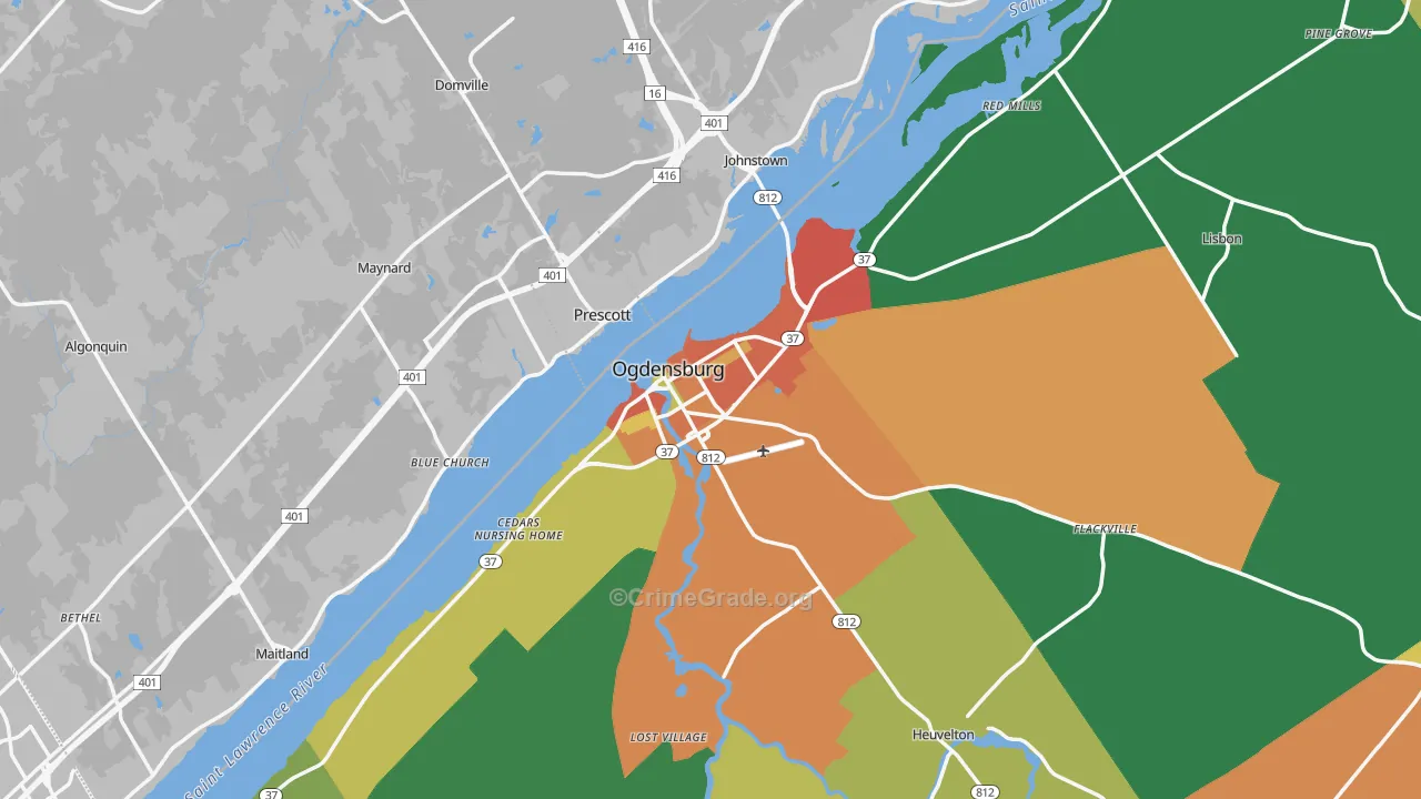 Ogdensburg, NY Map of Murder Rates