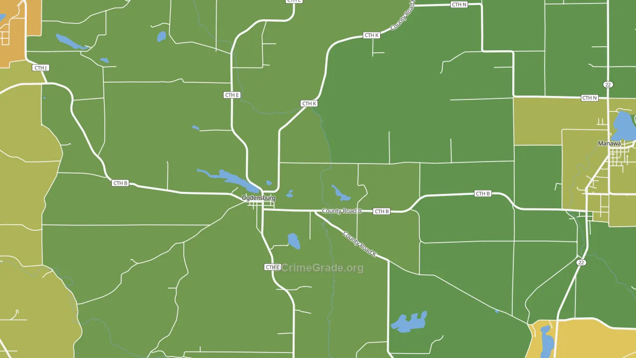 Ogdensburg, WI Map of Murder Rates