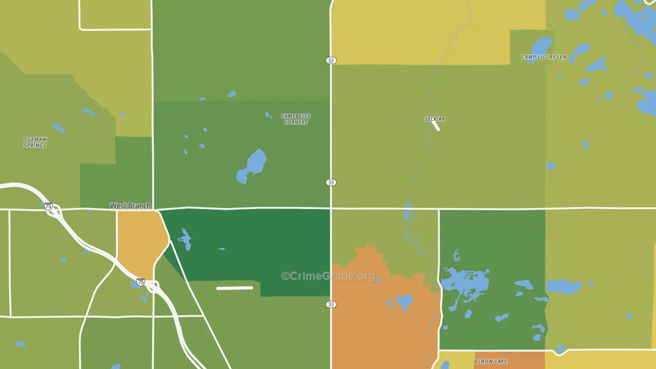 Ogemaw County, MI Map of Murder Rates