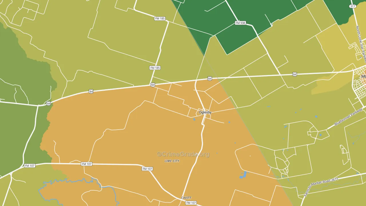 Oglesby, TX Map of Murder Rates