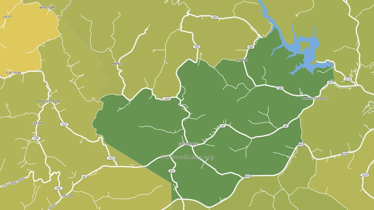 Oil Springs, KY Map of Murder Rates