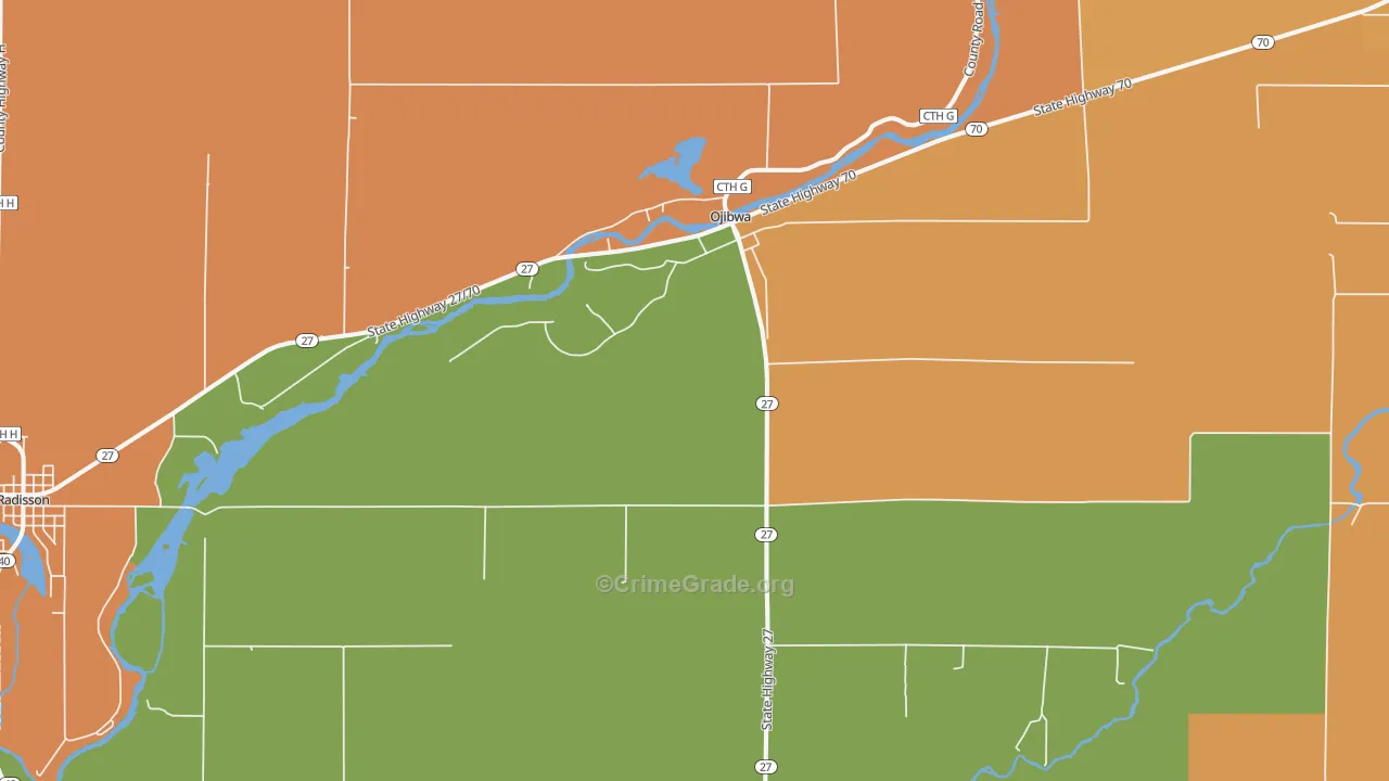 Ojibwa, WI Map of Murder Rates
