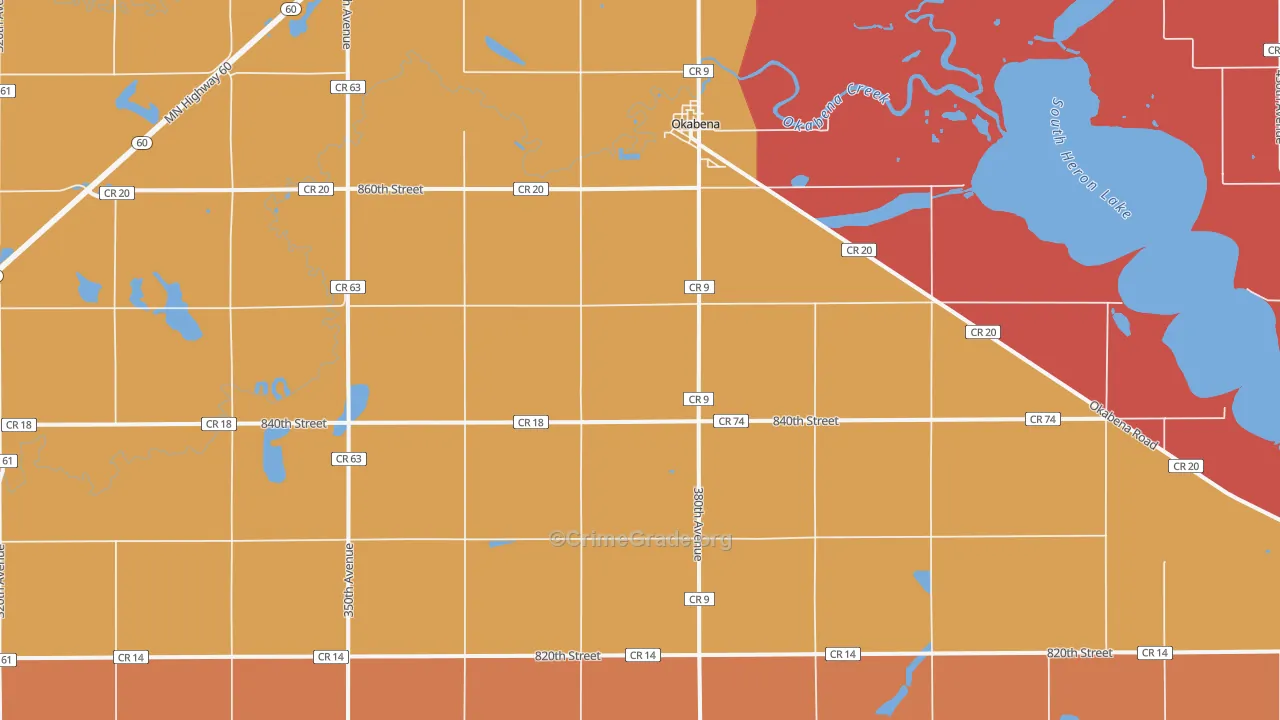 Okabena, MN Map of Murder Rates