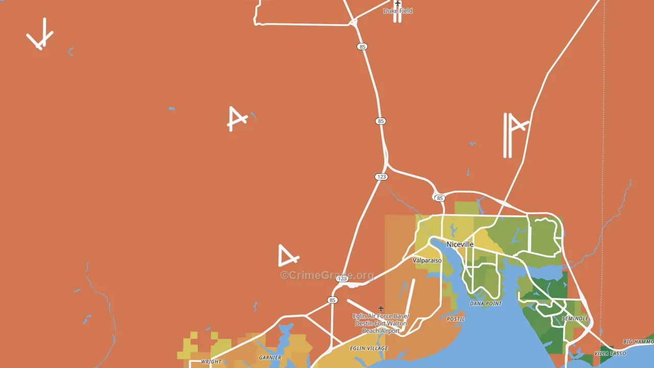 Okaloosa County, FL Map of Murder Rates