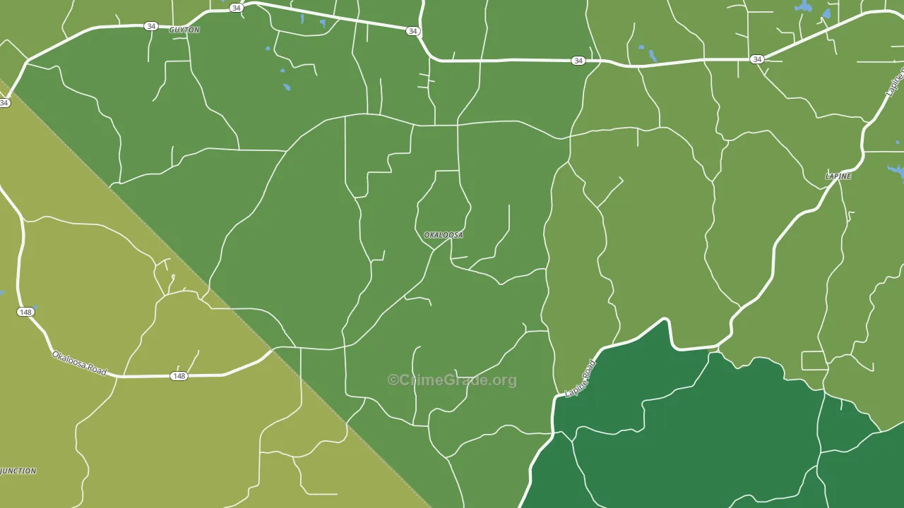 Okaloosa, LA Map of Murder Rates