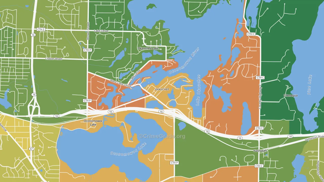 Okauchee, WI Map of Murder Rates