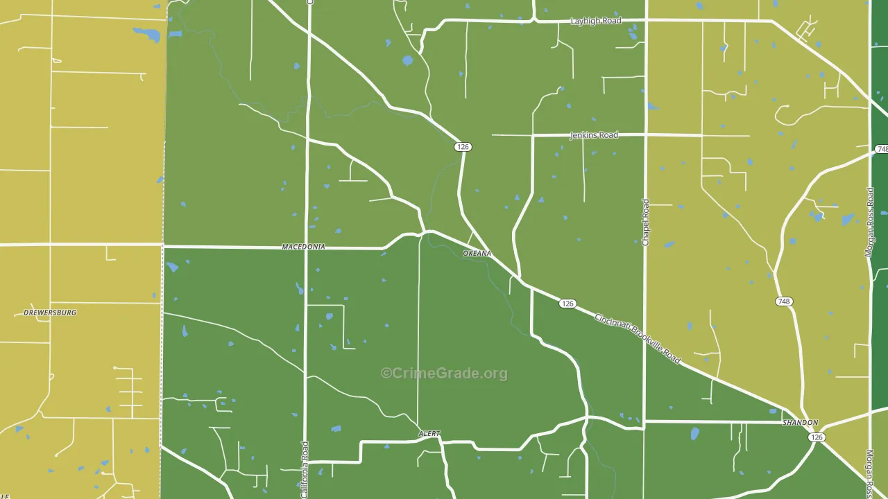 Okeana, OH Map of Murder Rates