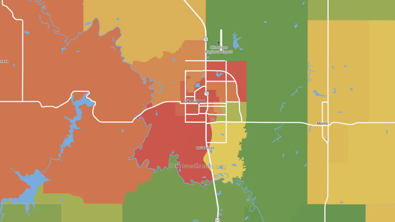 Okmulgee County, OK Map of Murder Rates