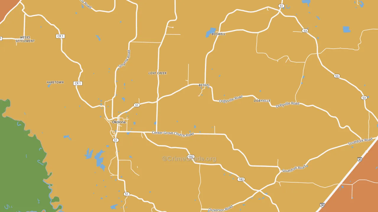 Okolona, AR Map of Murder Rates