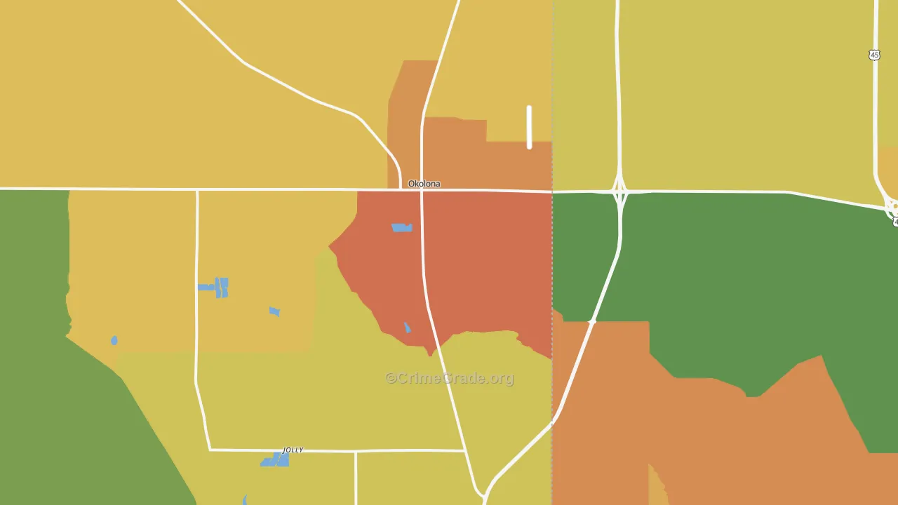 Okolona, MS Map of Murder Rates