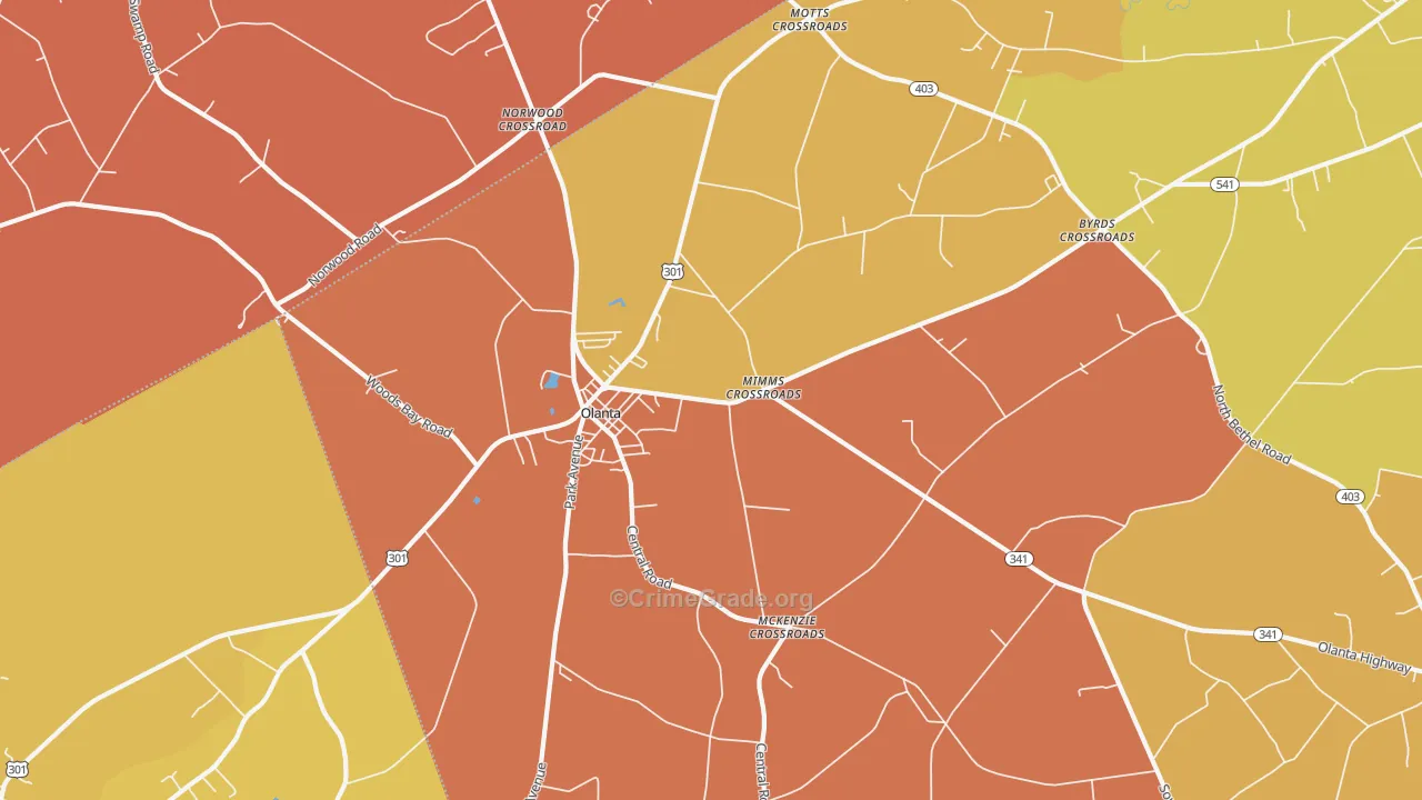 Olanta, SC Map of Murder Rates