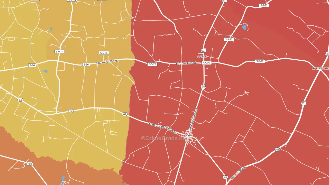 Olar, SC Map of Murder Rates