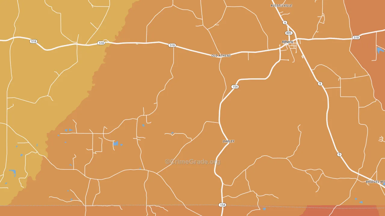 Old Athens, LA Map of Murder Rates
