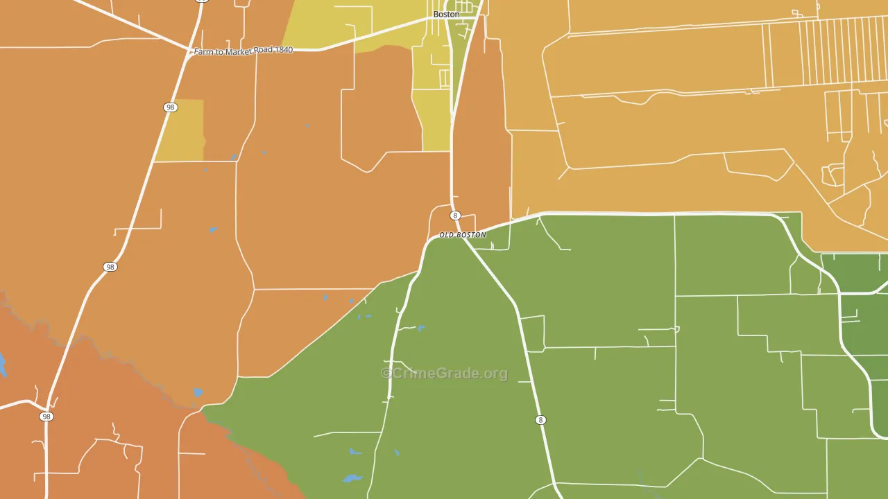 Old Boston, TX Map of Murder Rates
