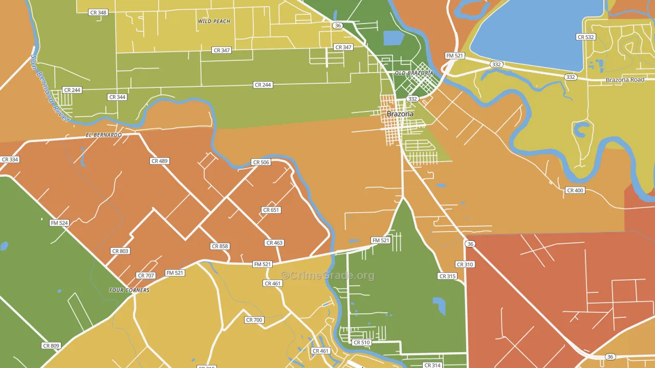 Old Brazoria, TX Map of Murder Rates