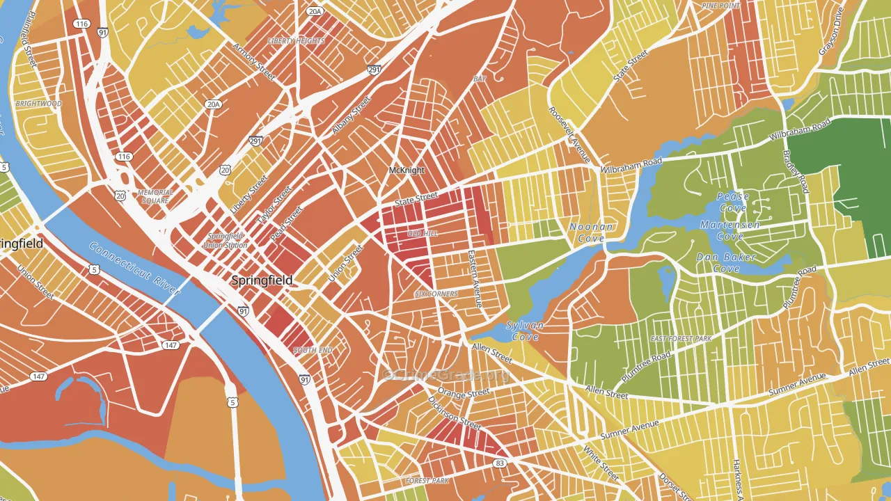 Old Hill, Springfield, MA Map of Murder Rates