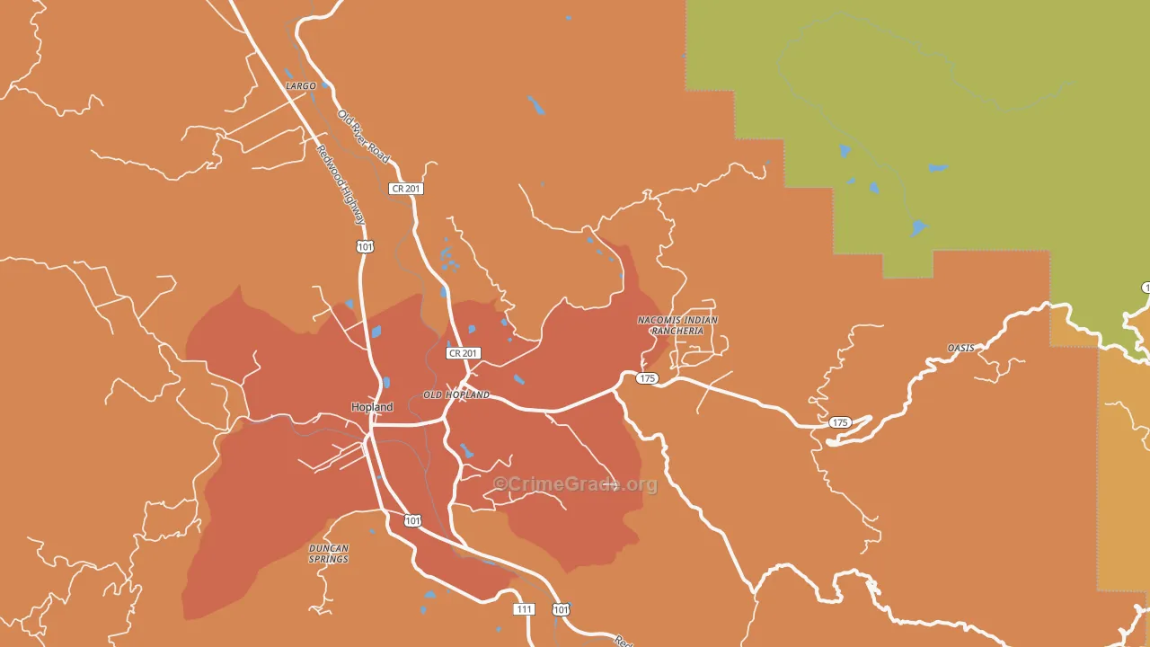 Old Hopland, CA Map of Murder Rates
