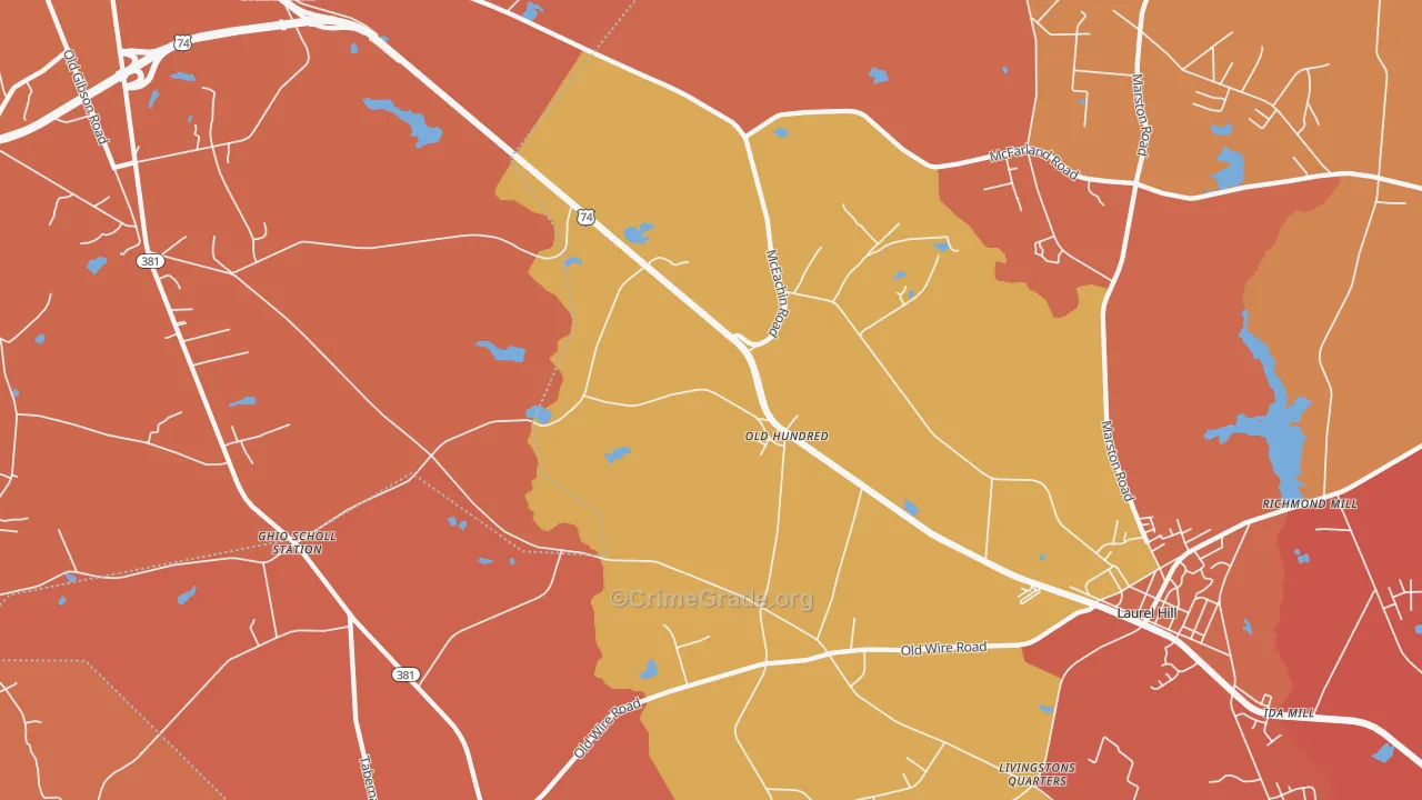Old Hundred, NC Map of Murder Rates