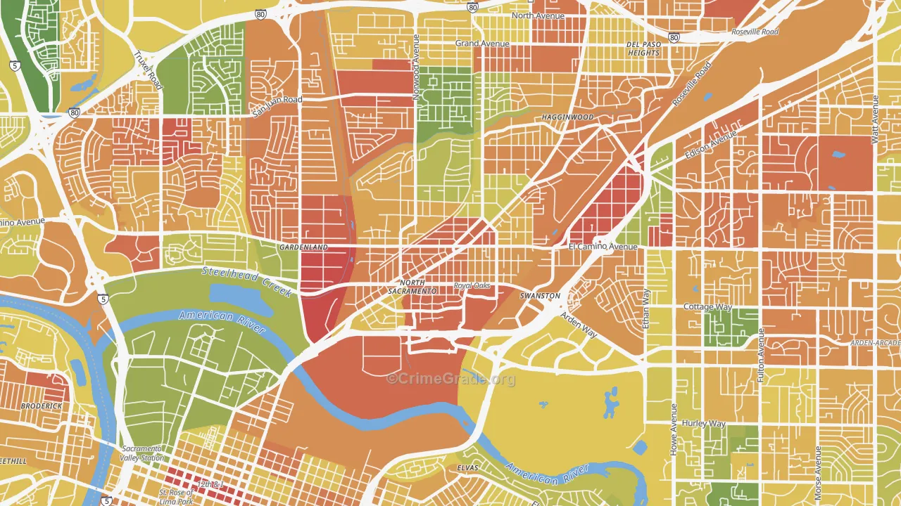 Old North Sacramento, Sacramento, CA Map of Murder Rates