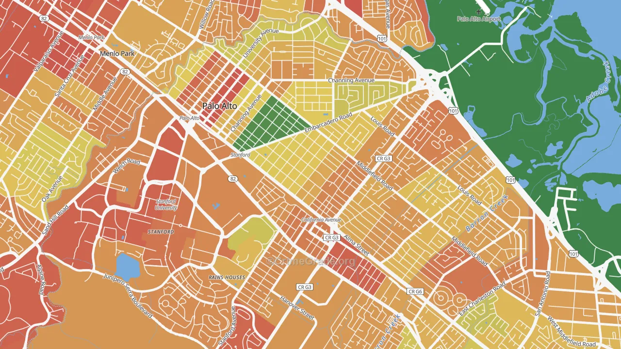 Old Palo Alto, Palo Alto, CA Map of Murder Rates